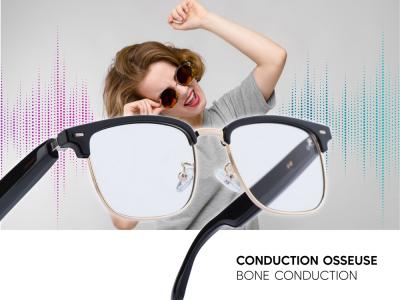 Lunettes connectées Mogie. - Modèle Vega - Branches noires avec cerclage doré et verres photochromiques