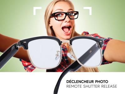 Lunettes connectées Mogie. - Modèle Vega - Branches noires avec cerclage doré et verres photochromiques