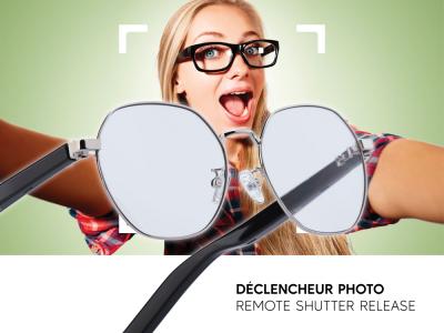 Lunettes connectées Mogie. - Modèle Orion - Branches noires avec cerclage argenté et verres photochromiques