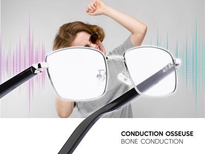 Lunettes connectées Mogie. - Modèle Nova - Branches noires avec cerclage argenté et verres photochromiques