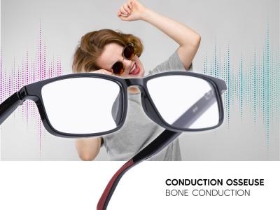 Lunettes connectées Mogie. - Modèle Lunor - Branches noires amovibles avec monture noire et verres photochromiques