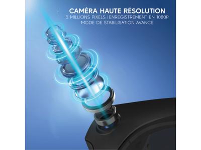 Lunettes connectées Mogie.Caméra - Modèle Elara - Branches noires avec monture noire et verres photochromiques