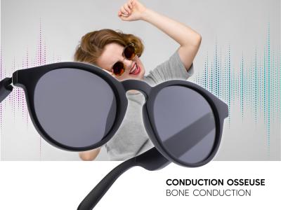 Lunettes connectées Mogie. - Modèle Eos - Branches noires avec monture noire et verres solaires polarisés