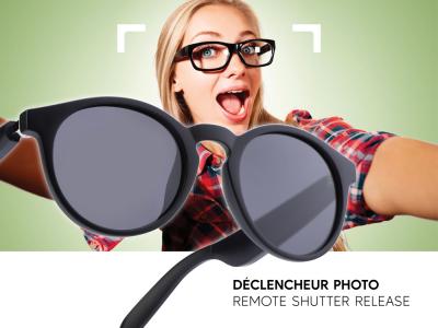 Lunettes connectées Mogie. - Modèle Eos - Branches noires avec monture noire et verres solaires polarisés