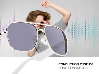 Lunettes connectées Mogie. - Modèle Thalos - Branches blanches avec monture dorée et verres solaires polarisés