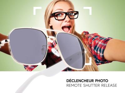 Lunettes connectées Mogie. - Modèle Thalos - Branches blanches avec monture dorée et verres solaires polarisés