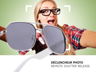 Lunettes connectées Mogie. - Modèle Thalos - Branches blanches avec monture argentée mate et verres solaires polarisés