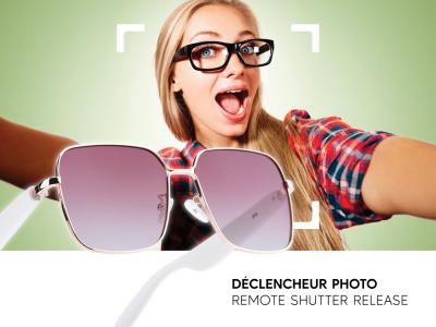 Lunettes connectées Mogie. - Modèle Nyra - Branches blanches avec monture or rose et verres solaires polarisés