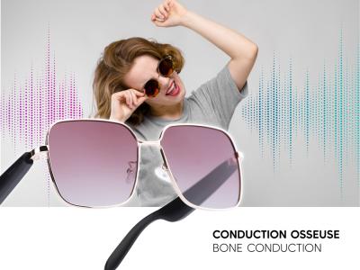 Lunettes connectées Mogie. - Modèle Nyra - Branches noires avec monture or rose et verres solaires polarisés