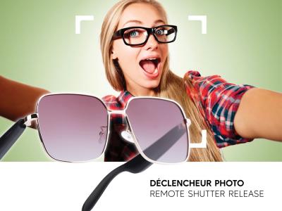 Lunettes connectées Mogie. - Modèle Nyra - Branches noires avec monture or rose et verres solaires polarisés