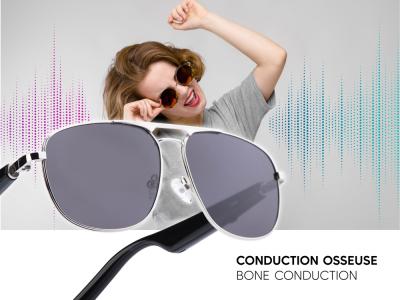 Lunettes connectées Mogie. - Modèle Nexis - Branches noires avec monture argentée et verres solaires polarisés
