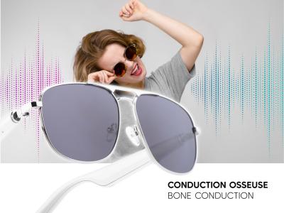 Lunettes connectées Mogie. - Modèle Nexis - Branches blanches avec monture argentée et verres solaires polarisés