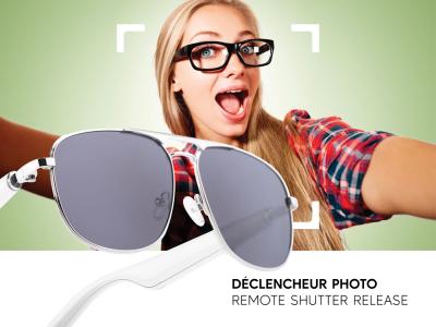 Lunettes connectées Mogie. - Modèle Nexis - Branches blanches avec monture argentée et verres solaires polarisés