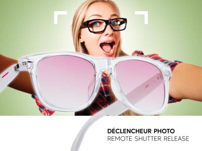 Lunettes connectées Mogie. - Modèle Dione - Branches blanches avec monture transparente et verres teintés rose