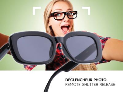 Lunettes connectées Mogie. - Modèle Mira - Branches noires avec monture noire et verres solaires