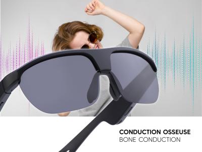 Lunettes connectées Mogie. - Modèle Atlas - Branches noires avec monture noire et verres solaires
