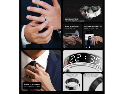 Bague connectée Mogie.avec écrin  - Modèle Saturn - Coloris Noir - Taille 10