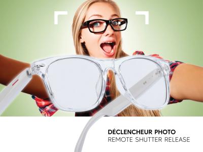 Lunettes connectées Mogie. - Modèle Sirius - Branches blanches avec monture transparente et verres photochromiques