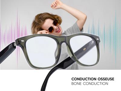 Lunettes connectées Mogie. - Modèle Sirius - Branches noires avec monture verte et verres photochromiques