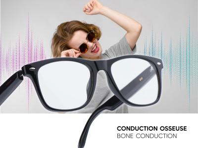 Lunettes connectées Mogie. - Modèle Sirius - Branches noires avec monture noire et verres photochromiques