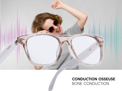 Lunettes connectées Mogie. - Modèle Sirius - Branches blanches avec monture champagne et verres photochromiques