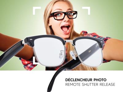 Lunettes connectées Mogie. - Modèle Vega - Branches noires avec cerclage argenté et verres photochromiques